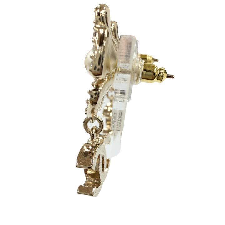 Excellent CHANEL Pierce COCO Mark Pearl Bijou Flower gold Women B23S