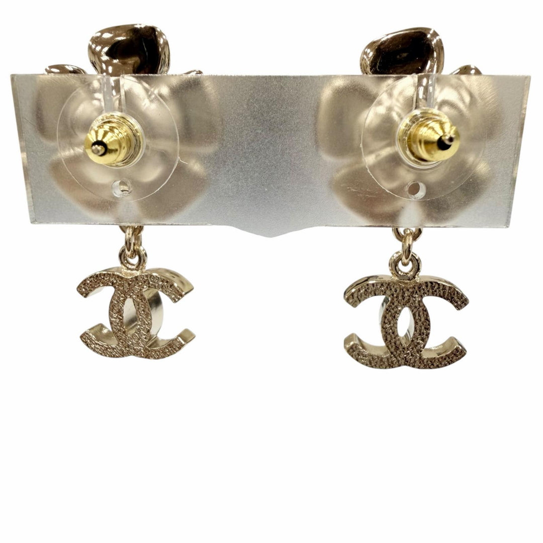 Excellent CHANEL Pierce COCO Mark Pearl Bijou Flower gold Women B23S