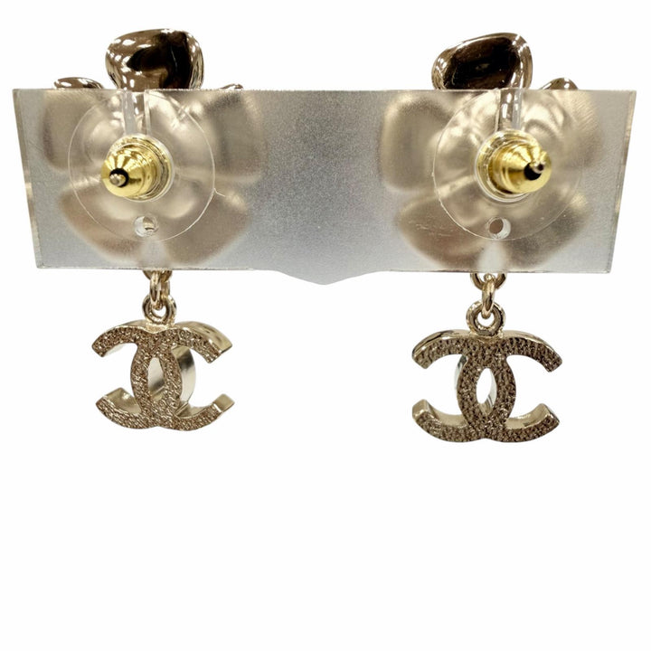 Excellent CHANEL Pierce COCO Mark Pearl Bijou Flower gold Women B23S