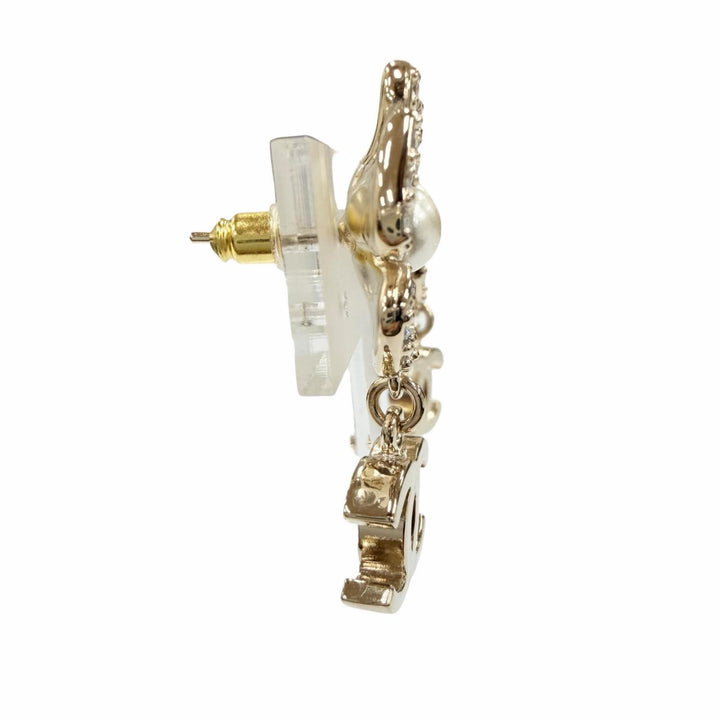 Excellent CHANEL Pierce COCO Mark Pearl Bijou Flower gold Women B23S