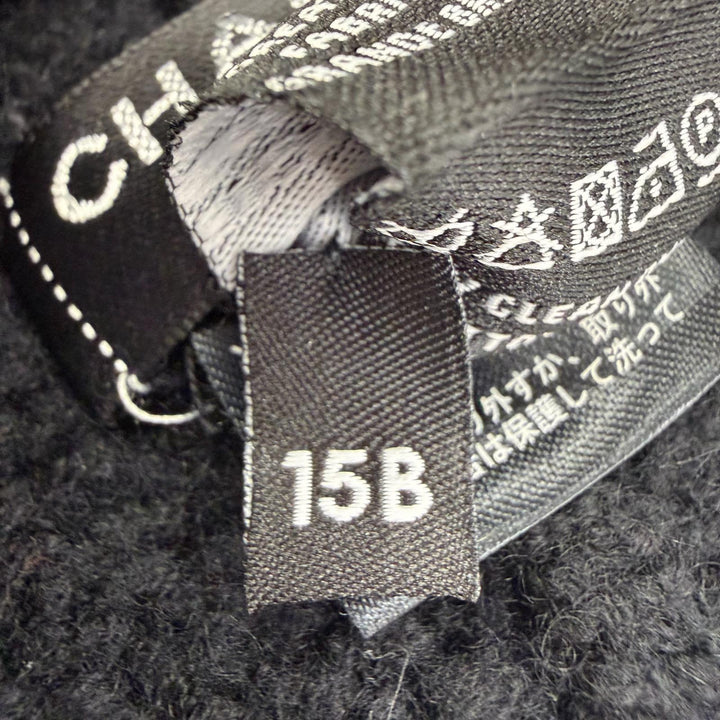 Great CHANEL Knit cap COCO Mark embroidered beanie knit hat black cashmere 15B
