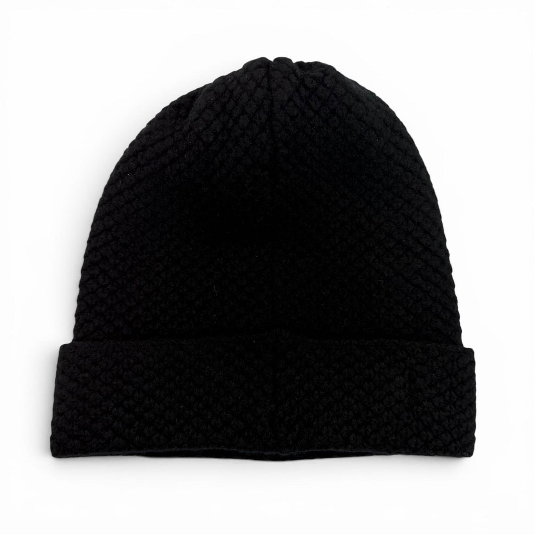 Great CHANEL Knit cap COCO Mark embroidered beanie knit hat black cashmere 15B
