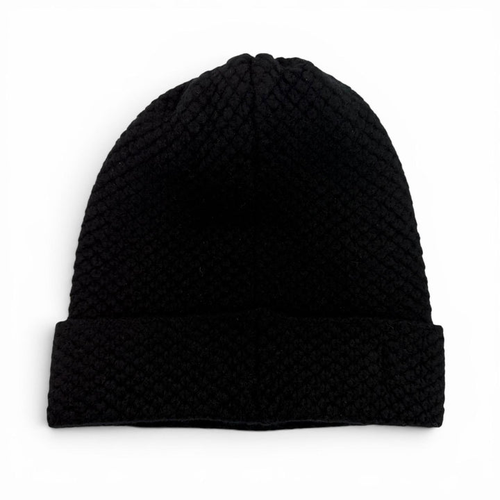 Great CHANEL Knit cap COCO Mark embroidered beanie knit hat black cashmere 15B