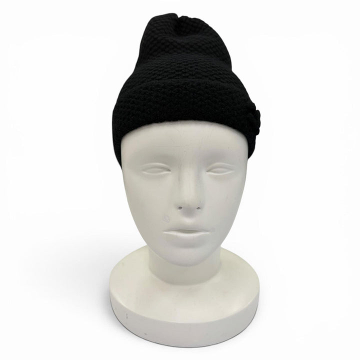 Great CHANEL Knit cap COCO Mark embroidered beanie knit hat black cashmere 15B