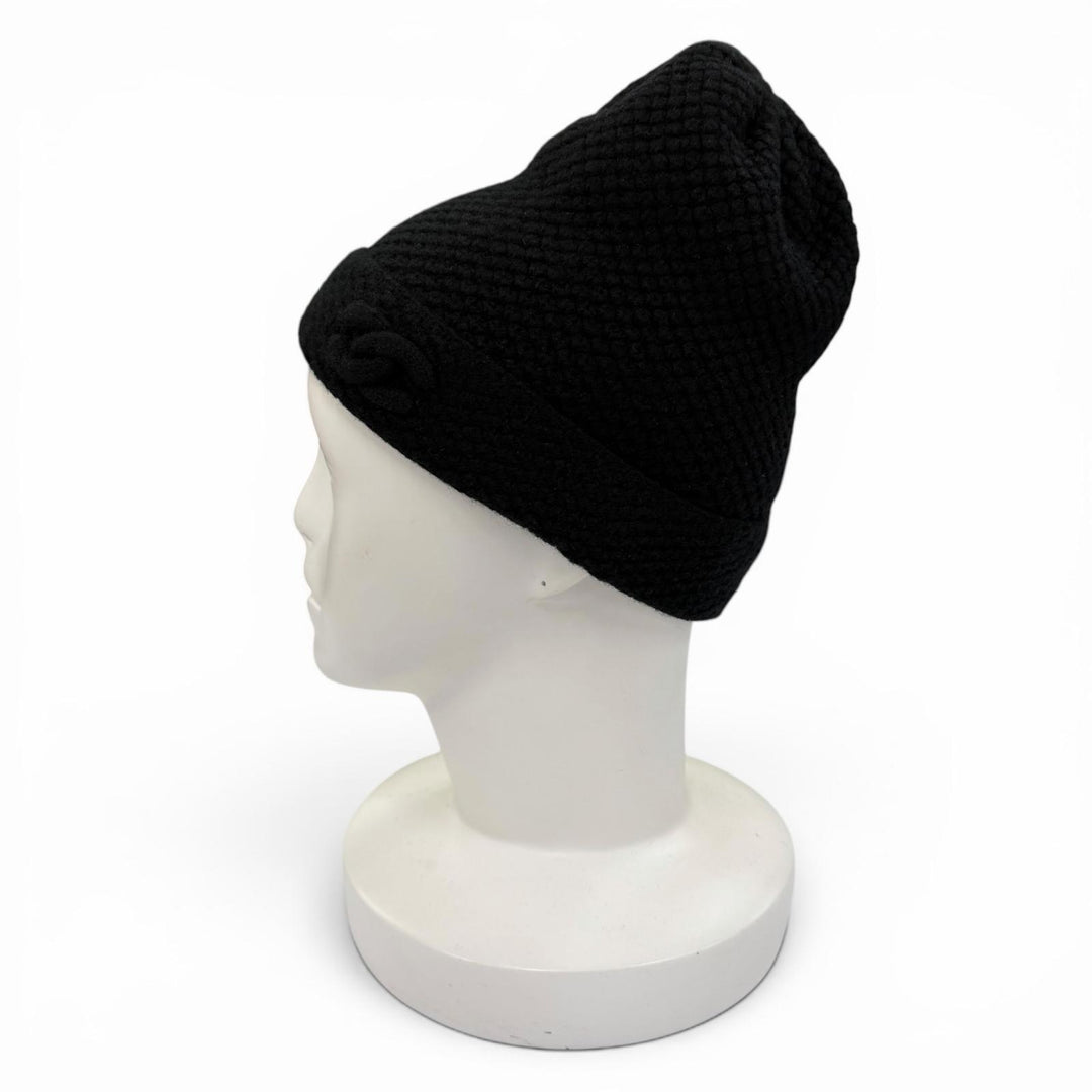 Great CHANEL Knit cap COCO Mark embroidered beanie knit hat black cashmere 15B