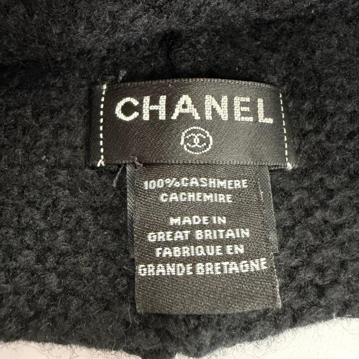 Great CHANEL Knit cap COCO Mark embroidered beanie knit hat black cashmere 15B