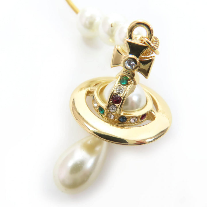Great Vivienne Westwood Necklace Broken Pearl Choker with Rhinestones gold