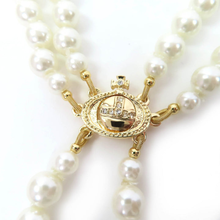 Great Vivienne Westwood Necklace Broken Pearl Choker with Rhinestones gold