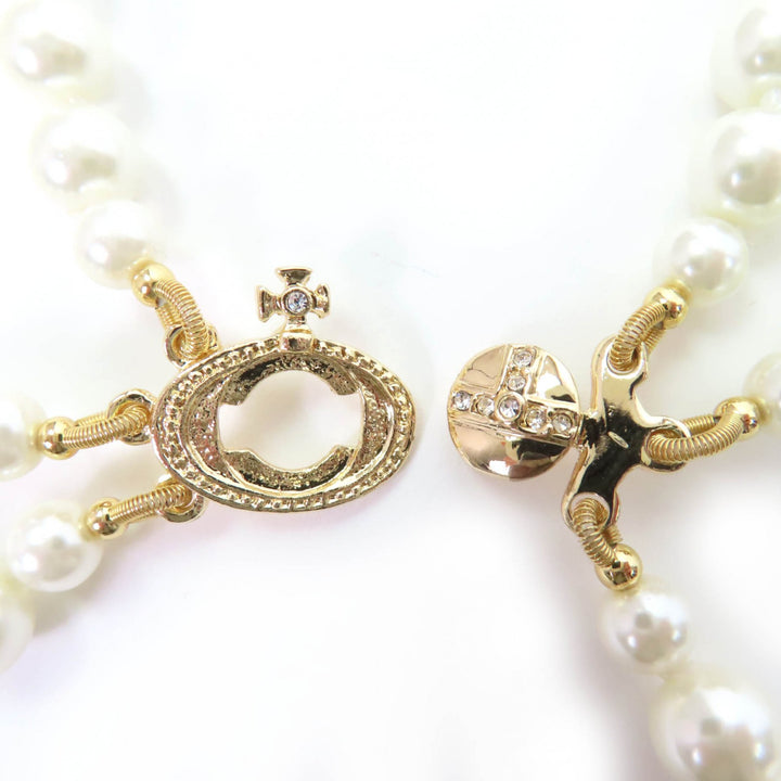 Great Vivienne Westwood Necklace Broken Pearl Choker with Rhinestones gold