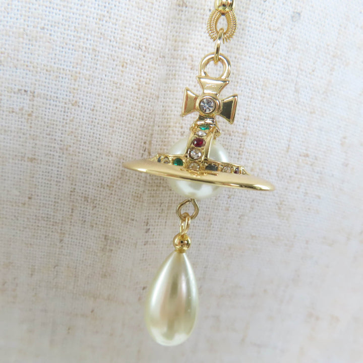 Great Vivienne Westwood Necklace Broken Pearl Choker with Rhinestones gold