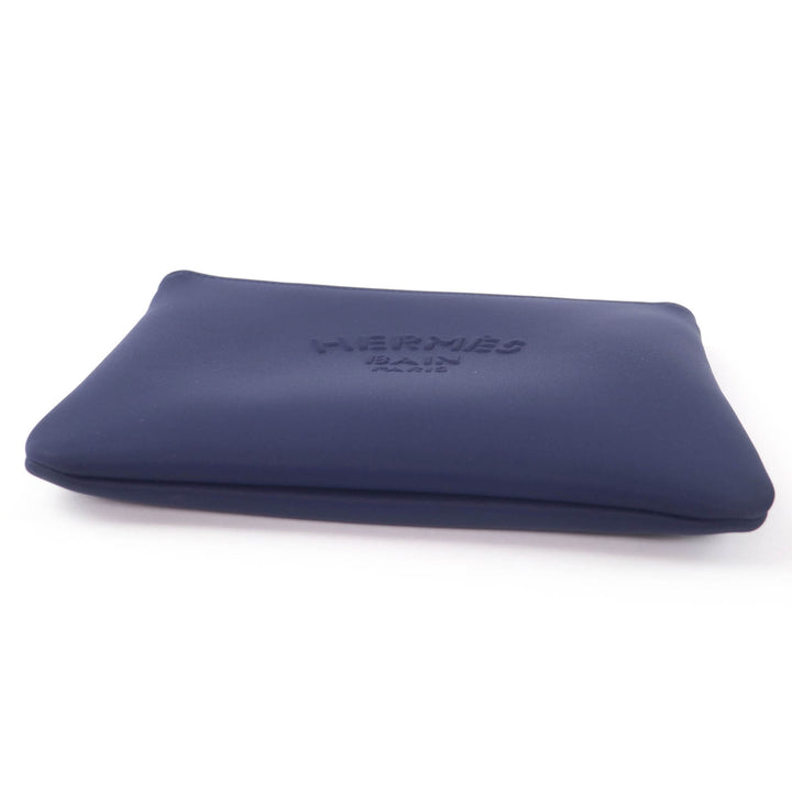Excellent HERMES Pouch Truth Flat PM Neoban Logo-printed ZIP Navy Women