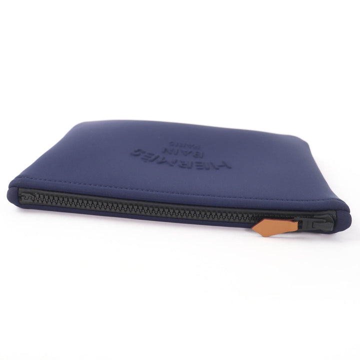 Excellent HERMES Pouch Truth Flat PM Neoban Logo-printed ZIP Navy Women
