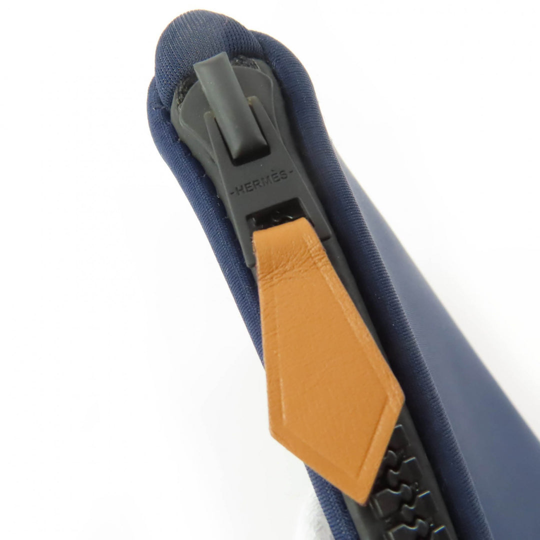 Excellent HERMES Pouch Truth Flat PM Neoban Logo-printed ZIP Navy Women
