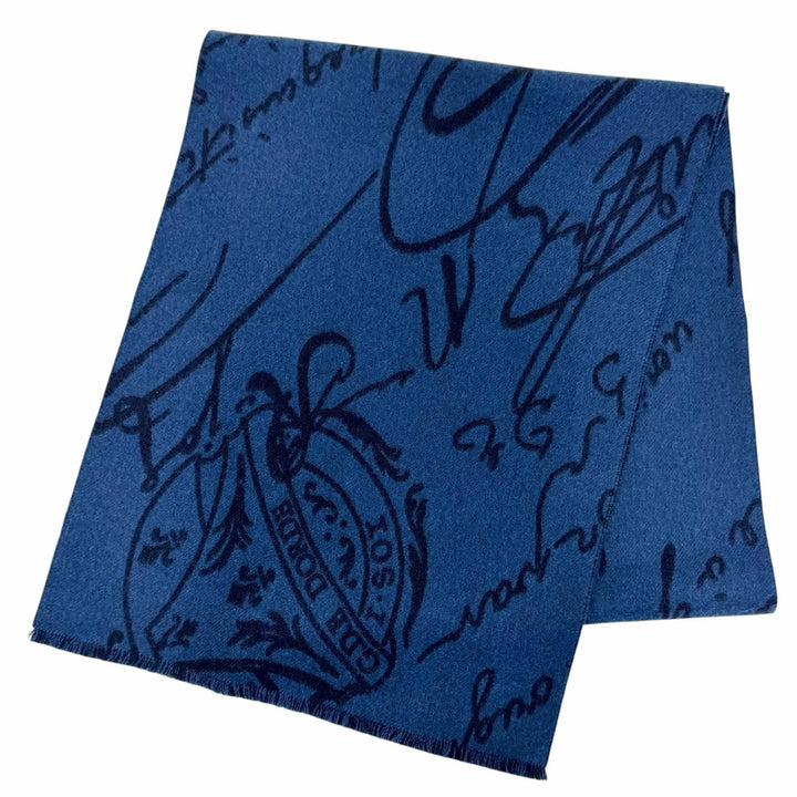 Great BERLUTI Scarf Calligraphy Long Scarf Stole Shawl blue wool mens