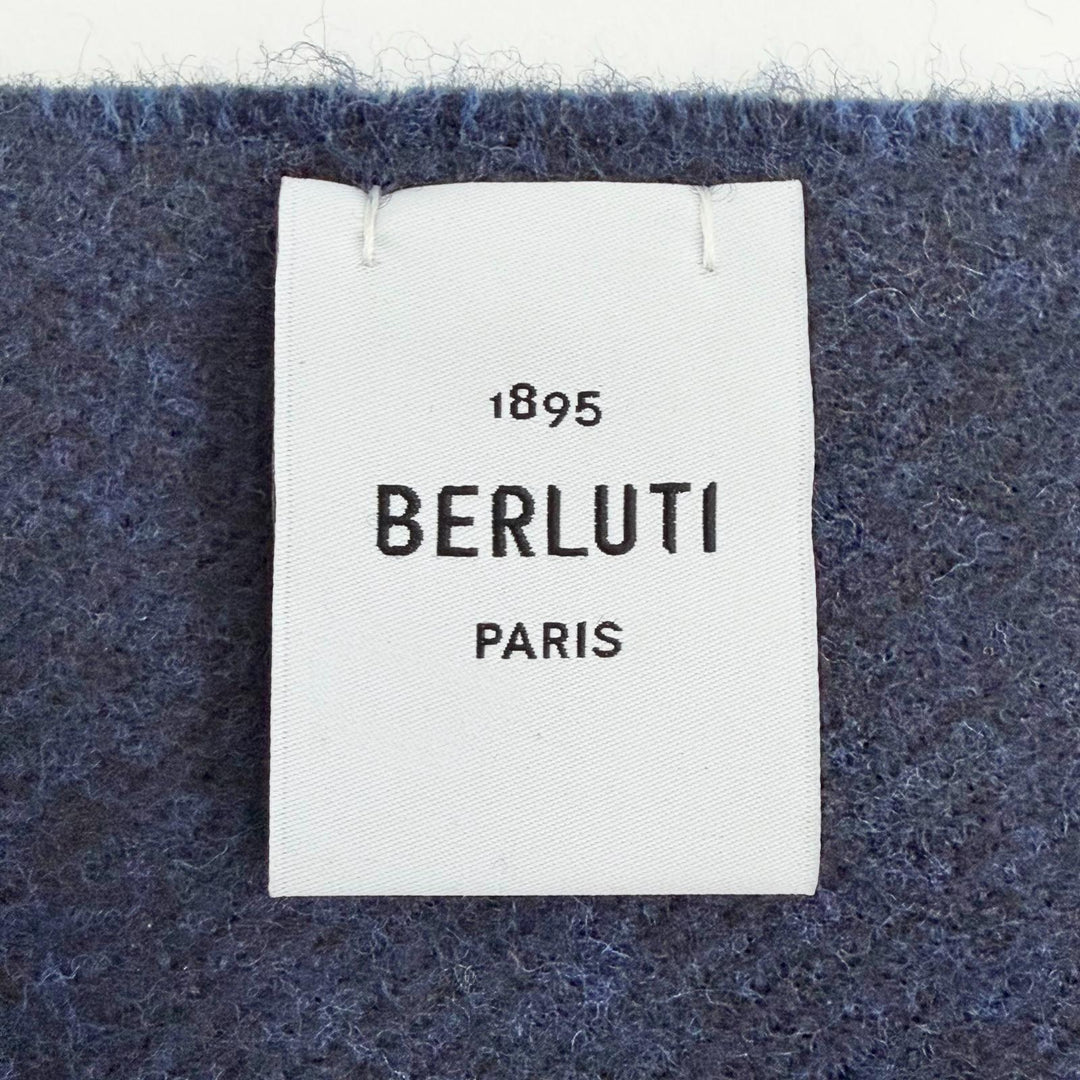 Great BERLUTI Scarf Calligraphy Long Scarf Stole Shawl blue wool mens