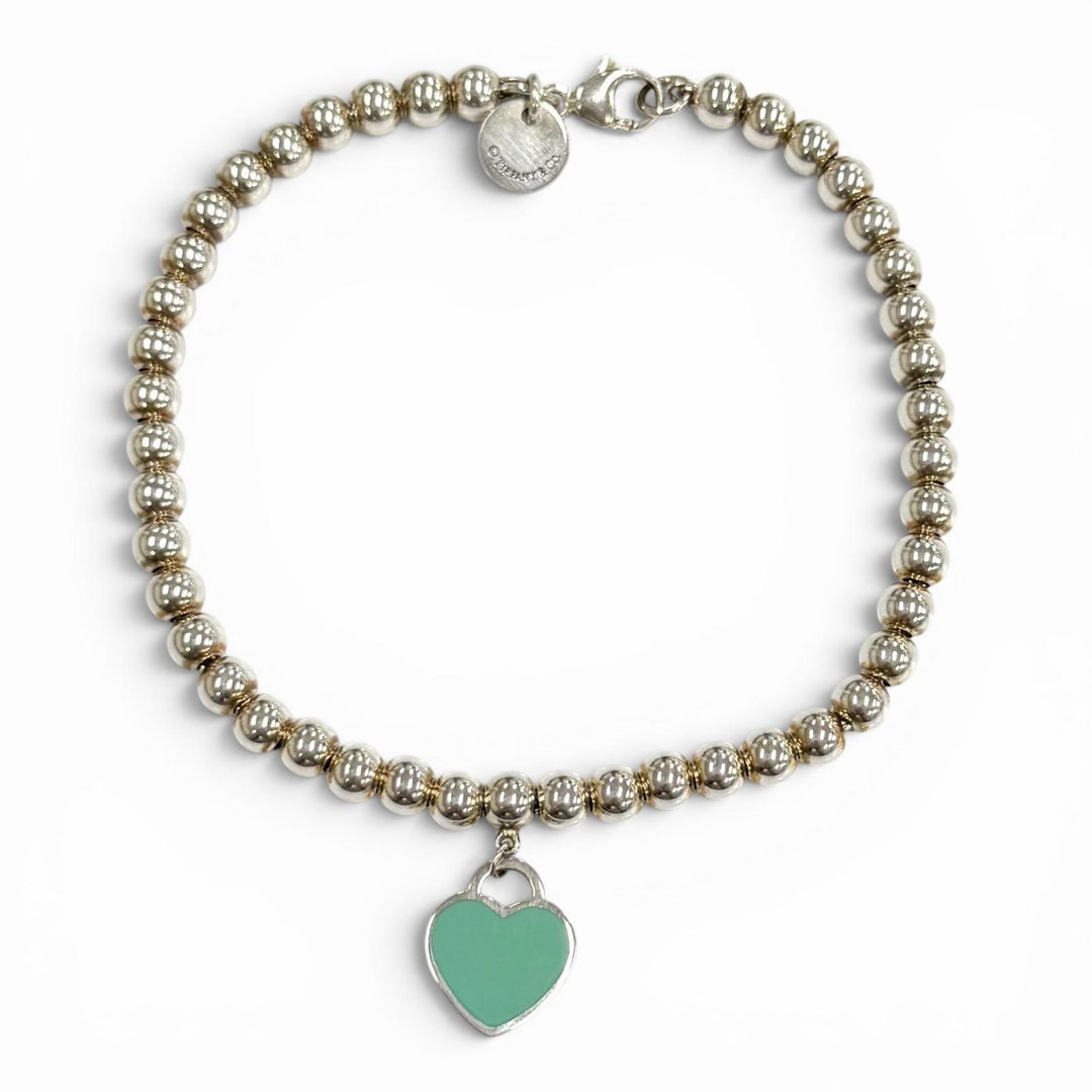 Great TIFFANY&Co. bracelet Mini Heart Tag Bead Bracelet Silver 925 Women