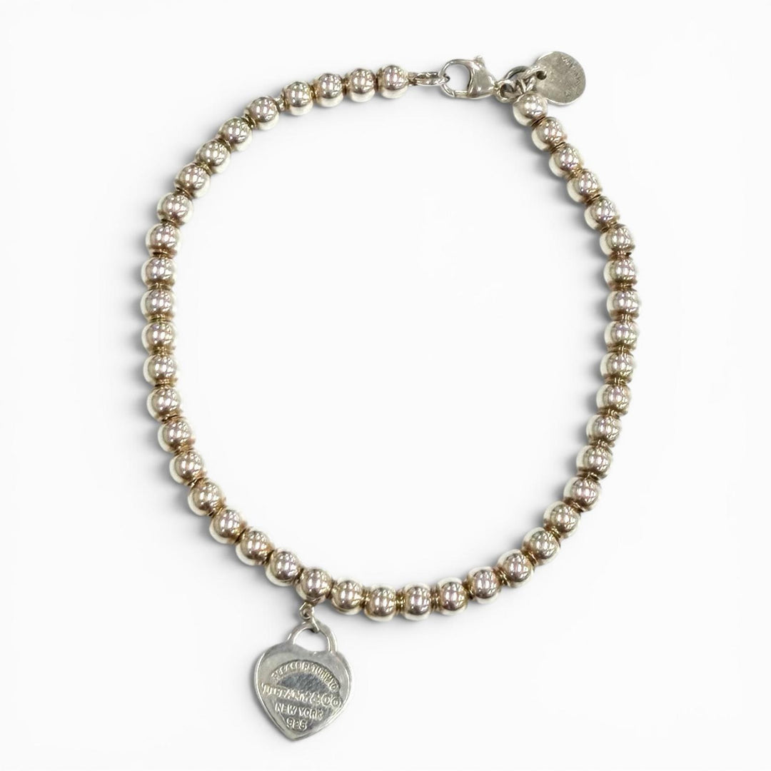 Great TIFFANY&Co. bracelet Mini Heart Tag Bead Bracelet Silver 925 Women