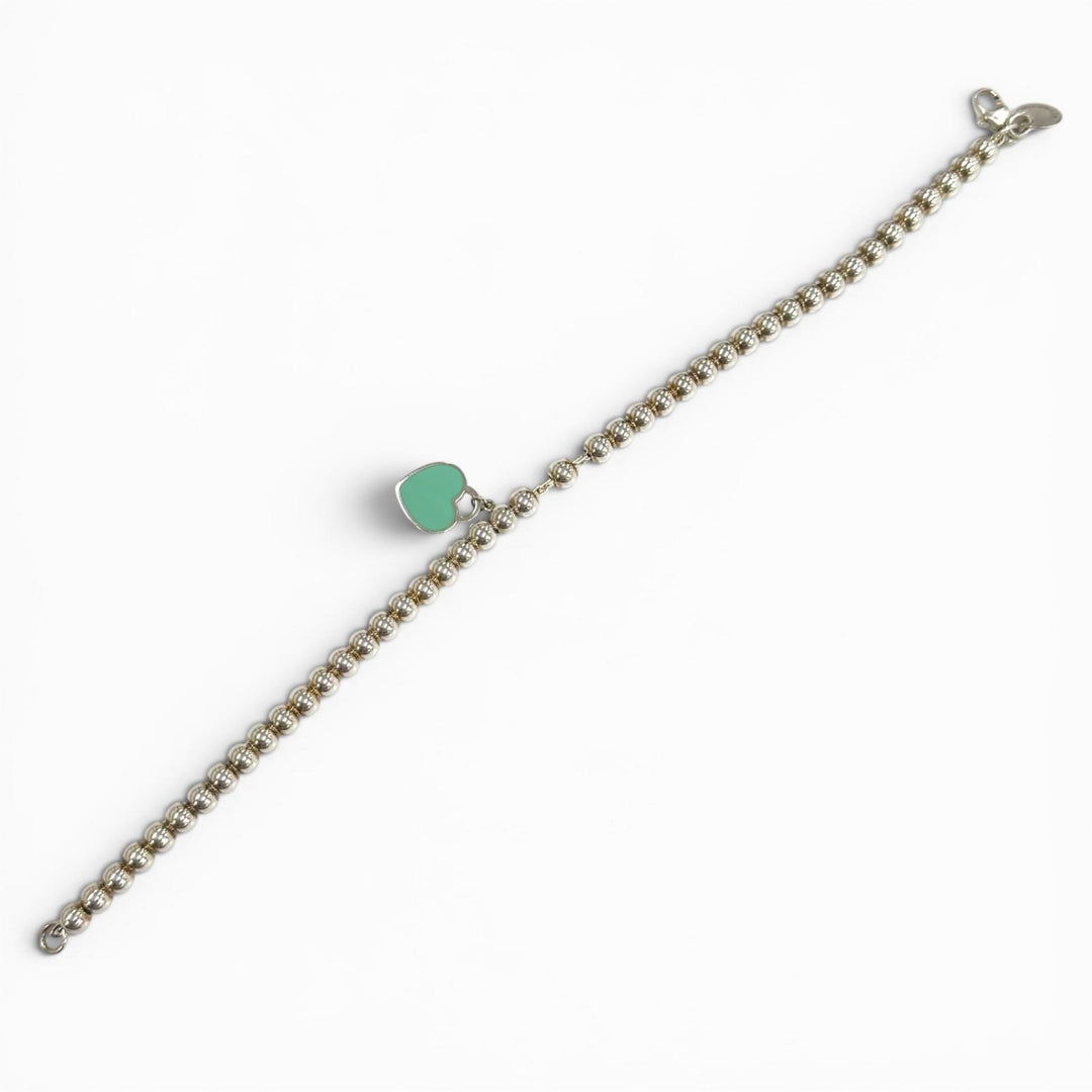 Great TIFFANY&Co. bracelet Mini Heart Tag Bead Bracelet Silver 925 Women