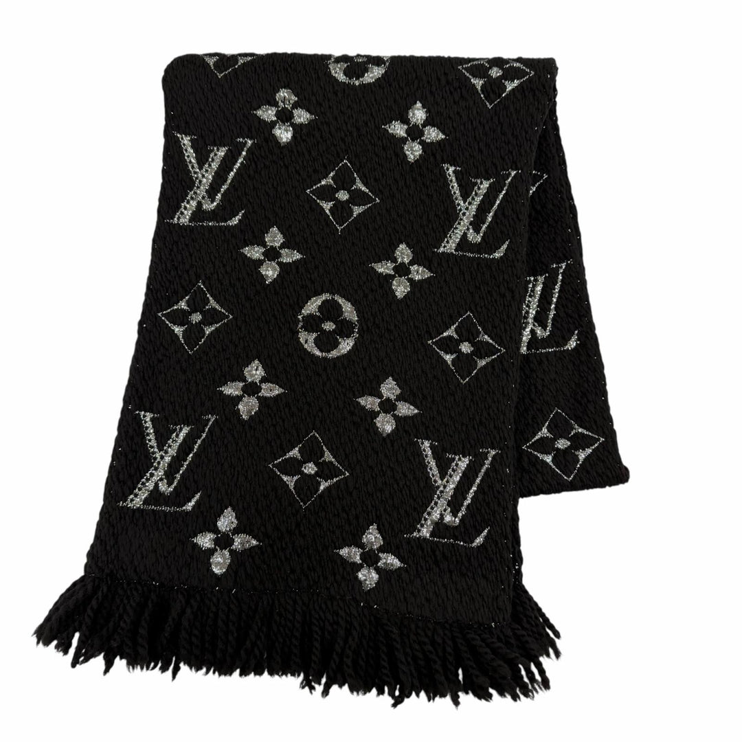 Very Good LOUIS VUITTON Scarf Escalp Logo Mania Shine black wool Women M75833