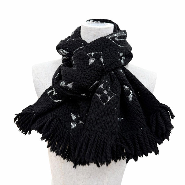 Very Good LOUIS VUITTON Scarf Escalp Logo Mania Shine black wool Women M75833