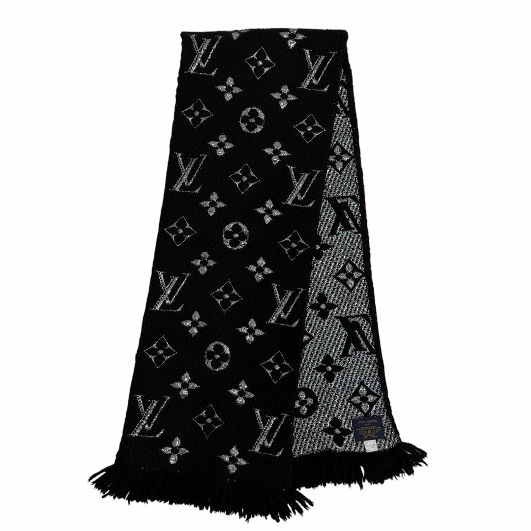 Very Good LOUIS VUITTON Scarf Escalp Logo Mania Shine black wool Women M75833