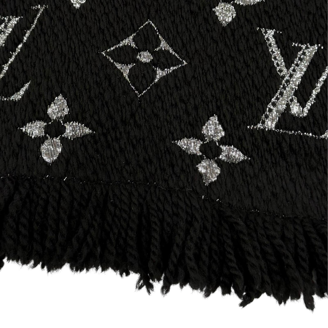 Very Good LOUIS VUITTON Scarf Escalp Logo Mania Shine black wool Women M75833