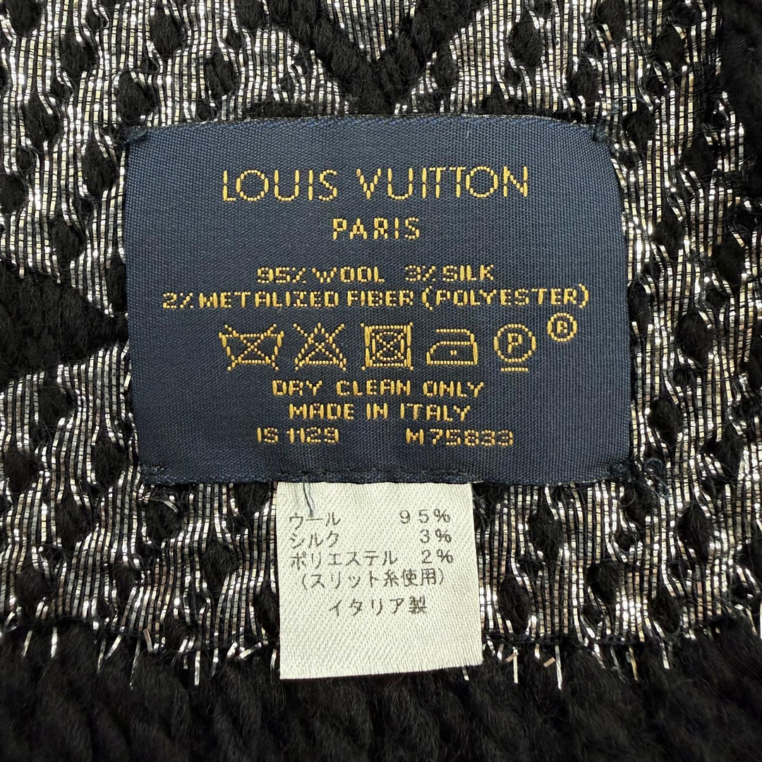 Very Good LOUIS VUITTON Scarf Escalp Logo Mania Shine black wool Women M75833
