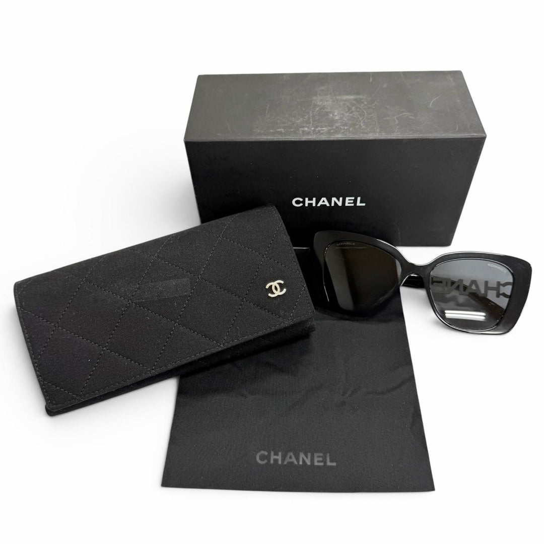 Very Good CHANEL sunglasses COCO Mark logo rhinestone black 5422-B 53□17 140