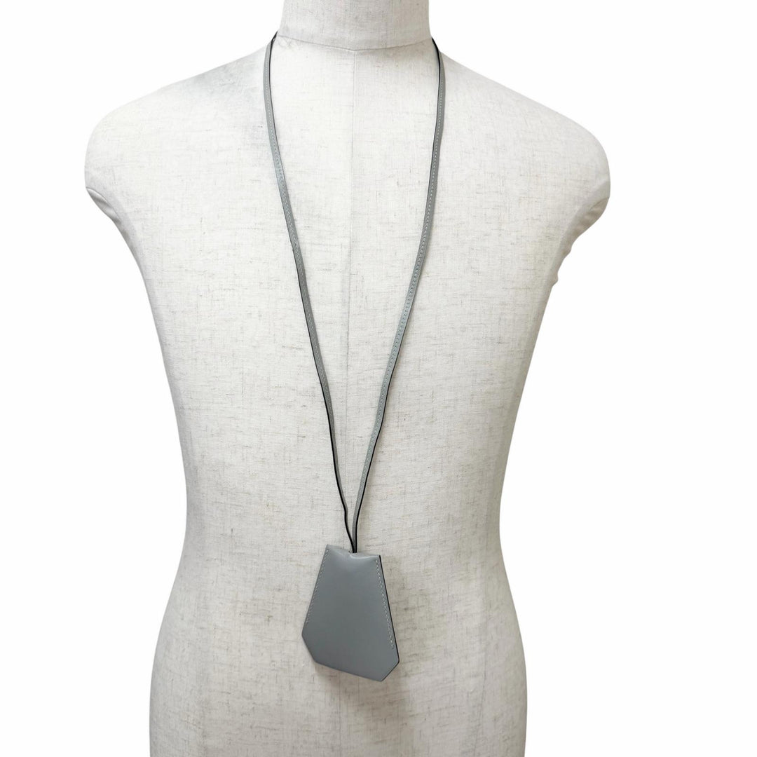 Great HERMES Necklace Margiela era Clochette charm gray leather mens