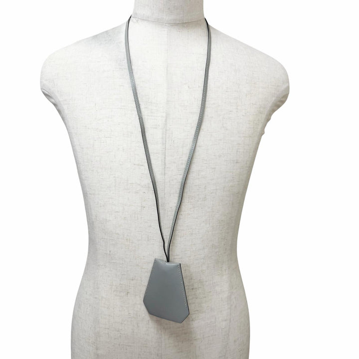 Great HERMES Necklace Margiela era Clochette charm gray leather mens