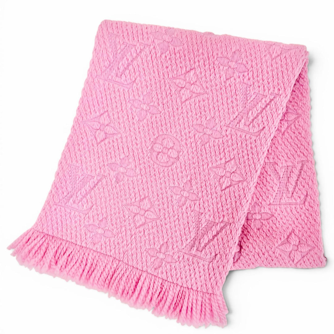 Great LOUIS VUITTON Scarf Escalp Logo Mania Monogram fringe pink wool M73659