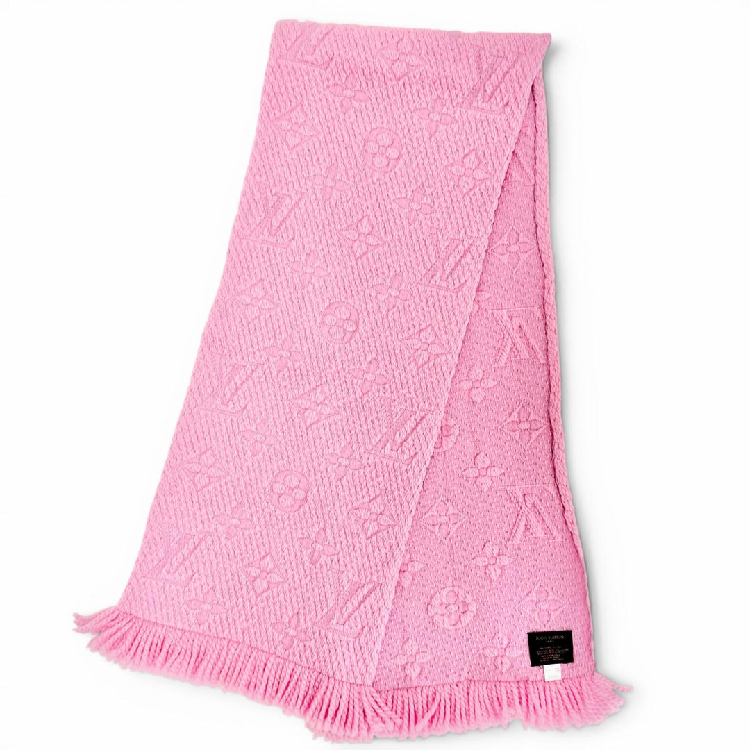 Great LOUIS VUITTON Scarf Escalp Logo Mania Monogram fringe pink wool M73659