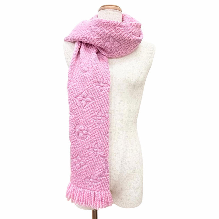 Great LOUIS VUITTON Scarf Escalp Logo Mania Monogram fringe pink wool M73659