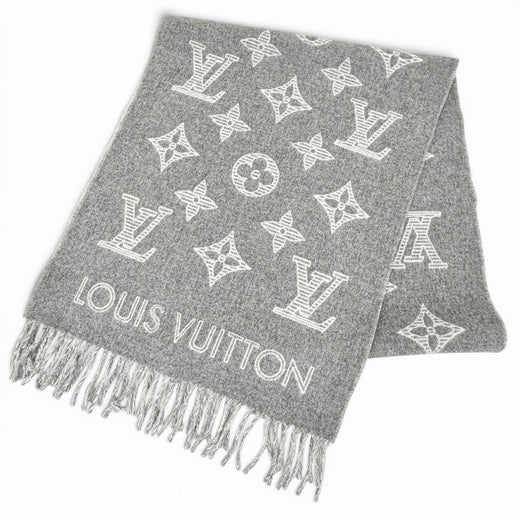 Pristine LOUIS VUITTON Scarf Muffler Monogram Shadow Large format Gris M79126