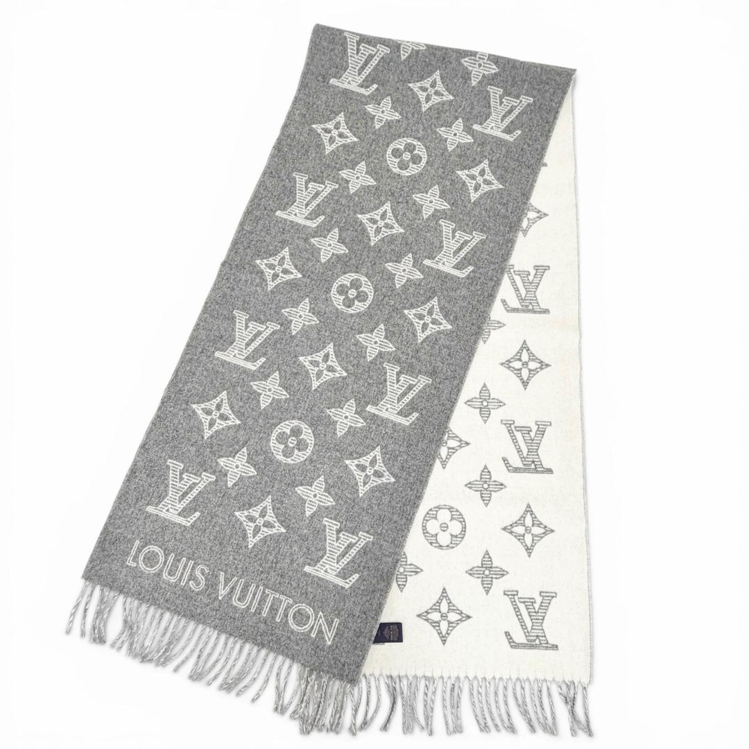 Pristine LOUIS VUITTON Scarf Muffler Monogram Shadow Large format Gris M79126