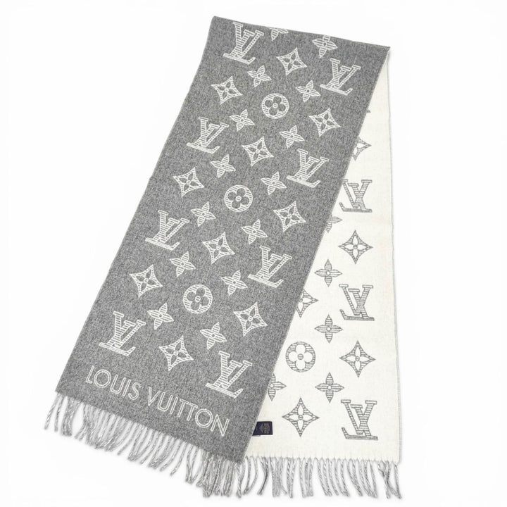 Pristine LOUIS VUITTON Scarf Muffler Monogram Shadow Large format Gris M79126