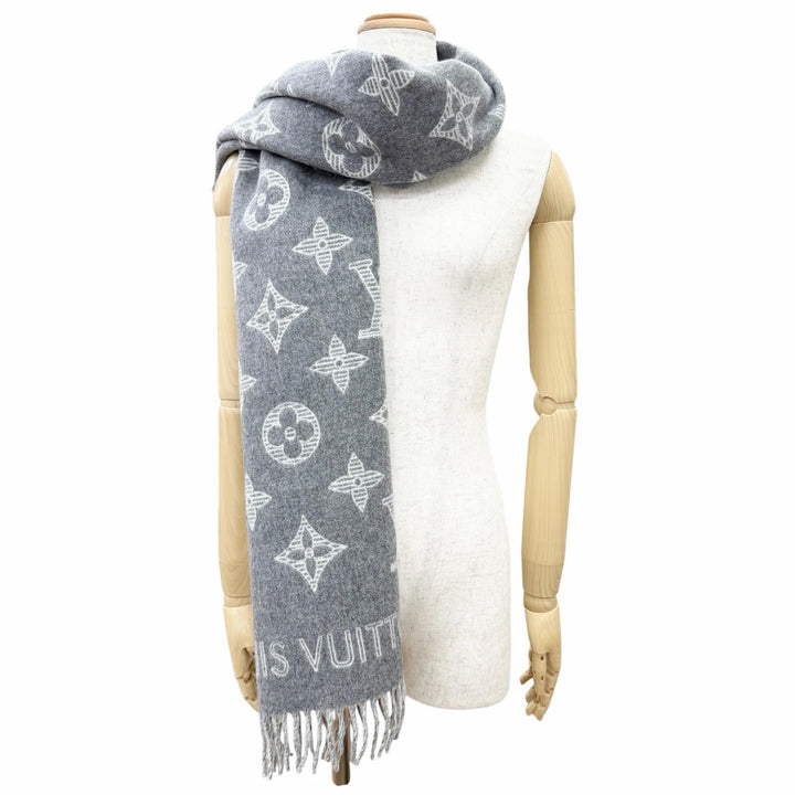 Pristine LOUIS VUITTON Scarf Muffler Monogram Shadow Large format Gris M79126