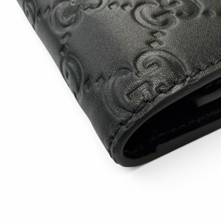 Excellent GUCCI Key holder GG Emblem Tri-fold current model black leather mens