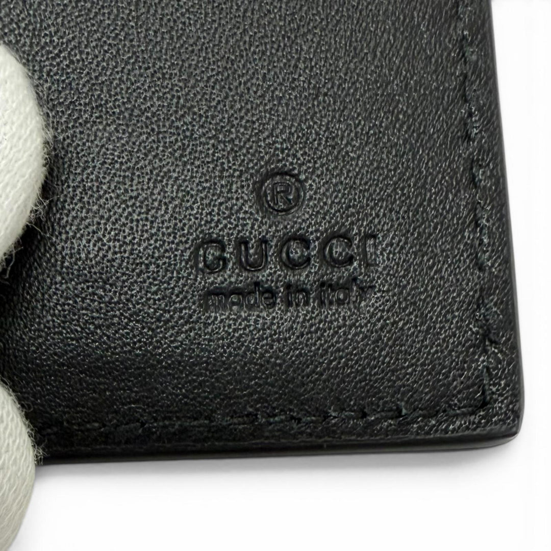 Excellent GUCCI Key holder GG Emblem Tri-fold current model black leather mens