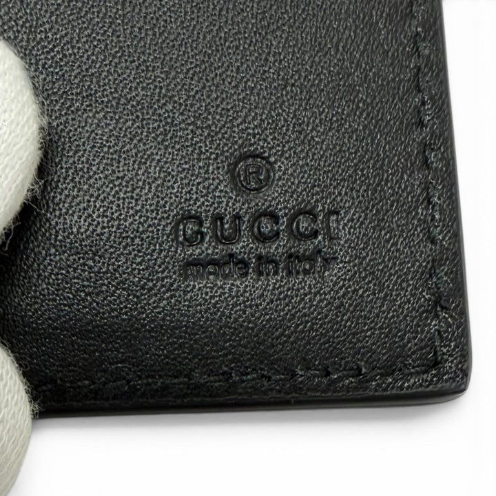 Excellent GUCCI Key holder GG Emblem Tri-fold current model black leather mens