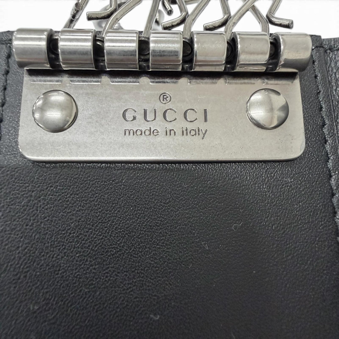 Excellent GUCCI Key holder GG Emblem Tri-fold current model black leather mens