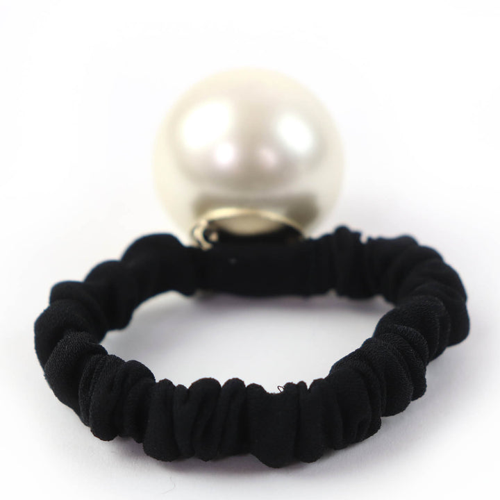 Excellent CHANEL hair accessory COCO Mark Faux Pearl Hair Tie Pearl white F20V