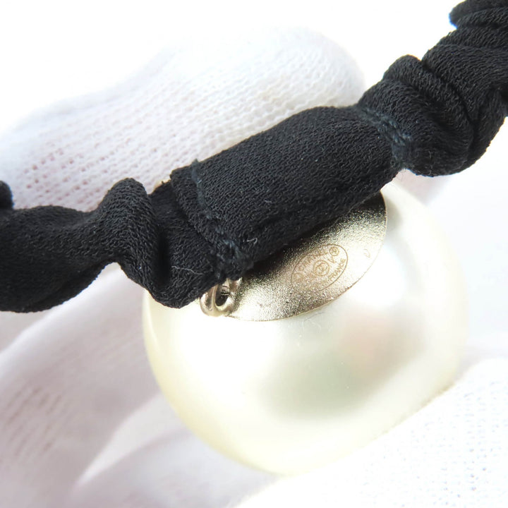 Excellent CHANEL hair accessory COCO Mark Faux Pearl Hair Tie Pearl white F20V