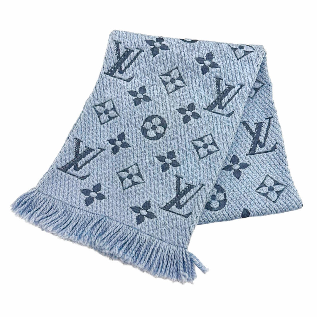 Great LOUIS VUITTON Scarf Escalp Logo Mania LV logo with fringe wool M75702