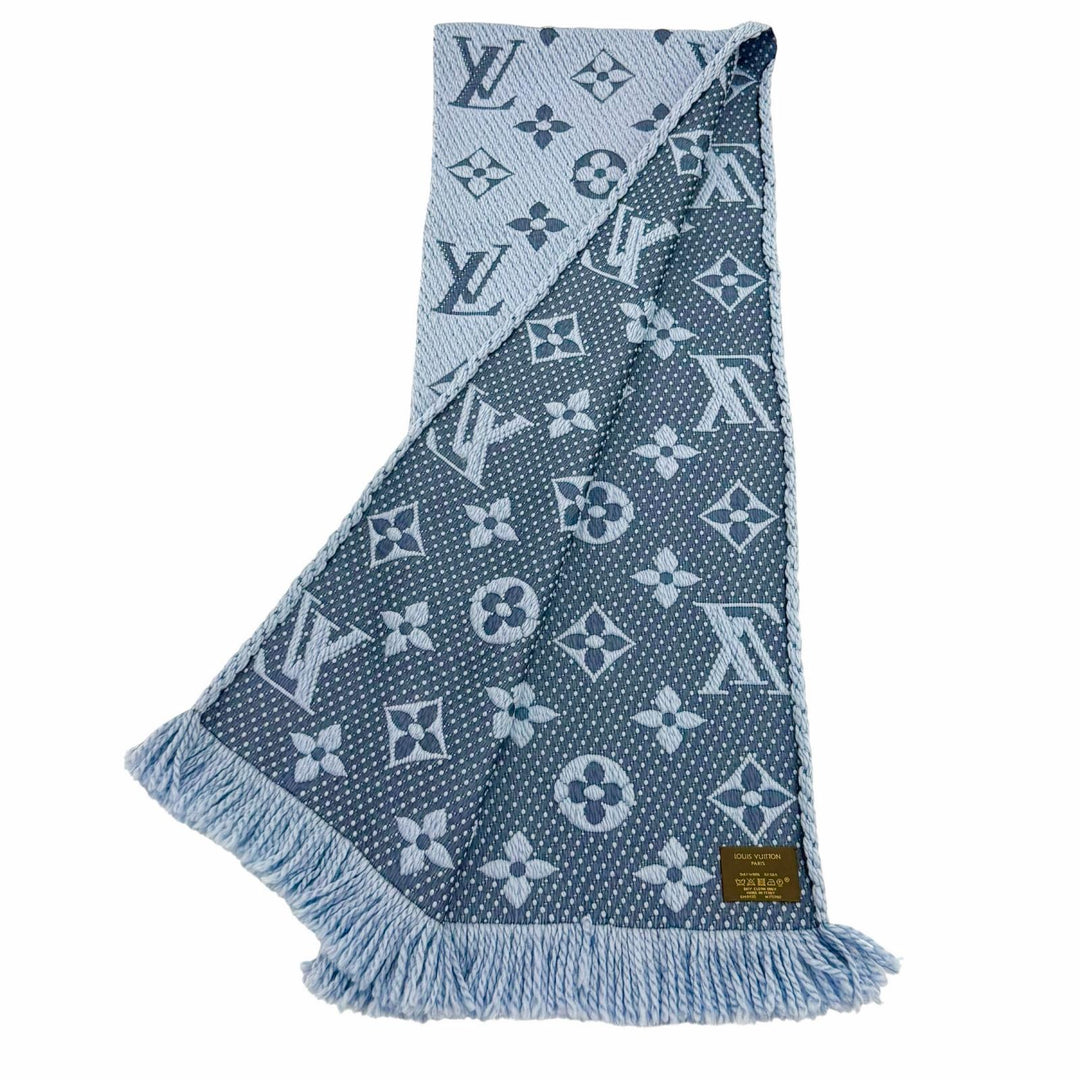 Great LOUIS VUITTON Scarf Escalp Logo Mania LV logo with fringe wool M75702
