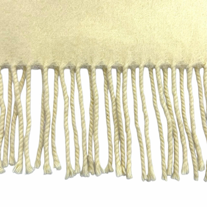 Great HERMES Scarf Logo embroidery fringe yellow cashmere Women