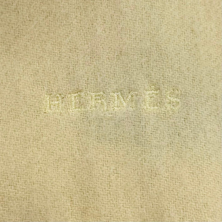 Great HERMES Scarf Logo embroidery fringe yellow cashmere Women