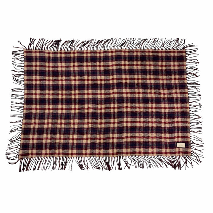 Excellent GUCCI blanket GG Check Pattern Reversible with Fringe Navy wool 649687