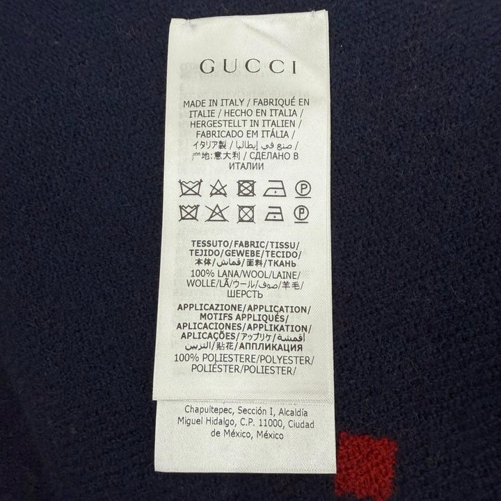 Excellent GUCCI blanket GG Check Pattern Reversible with Fringe Navy wool 649687