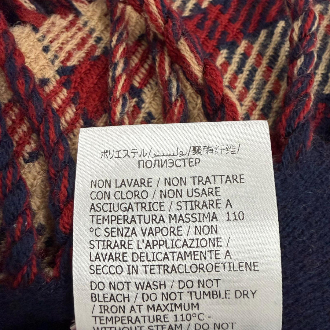 Excellent GUCCI blanket GG Check Pattern Reversible with Fringe Navy wool 649687